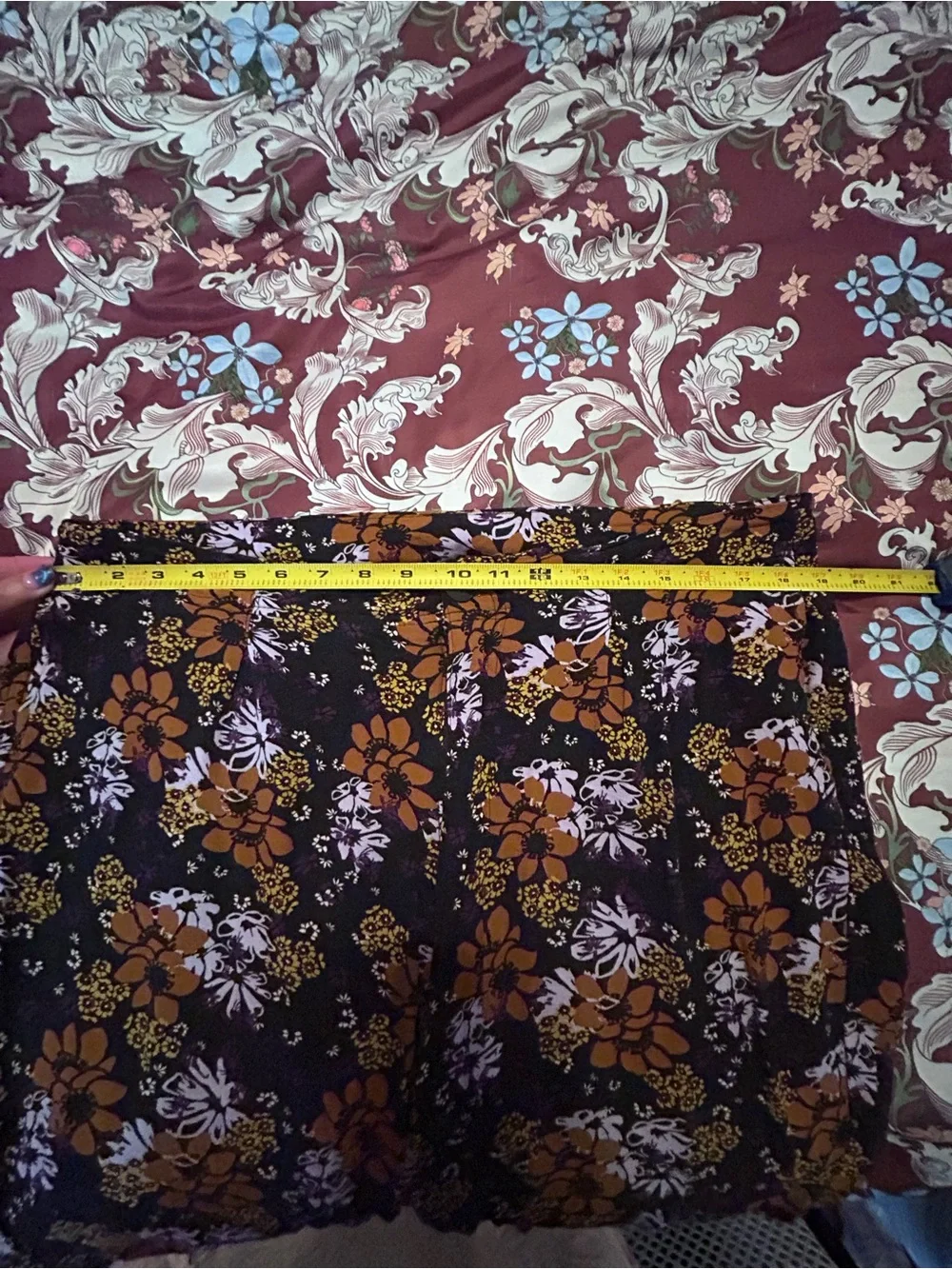 Free People Black Floral Bootcut Pants with Lilac, Orange & White Blooms